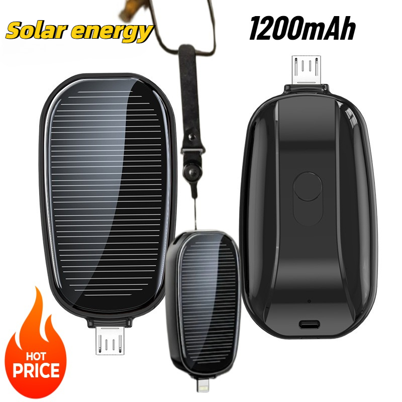 Solar Emergency Charger - 1200mAh Solar Mini Power Bank Keychain